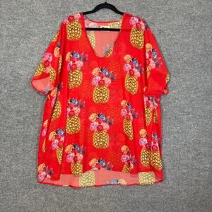 Show Me Your Mumu Kimono Womens Small Pineapple Print Red Sheer Cover Up Swim